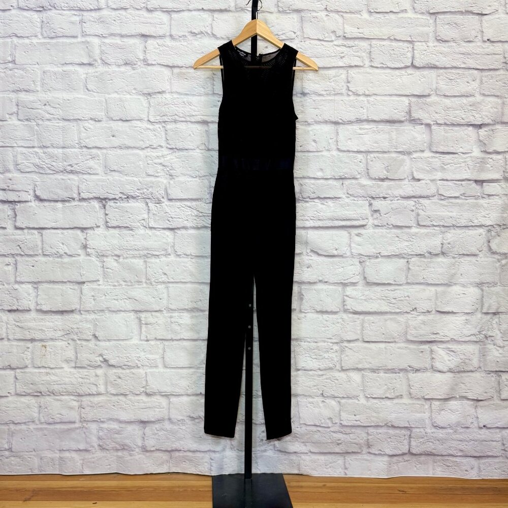 Bebe Black Lace Panel Skinny Leg Jumpsuit